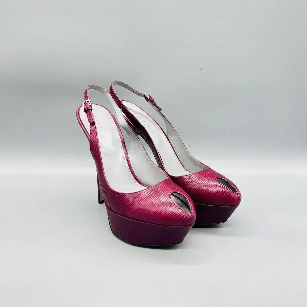 Sergio Rossi Shoes Womens 8.5 Pink Leather Slingback Platform Peep Toe Heels